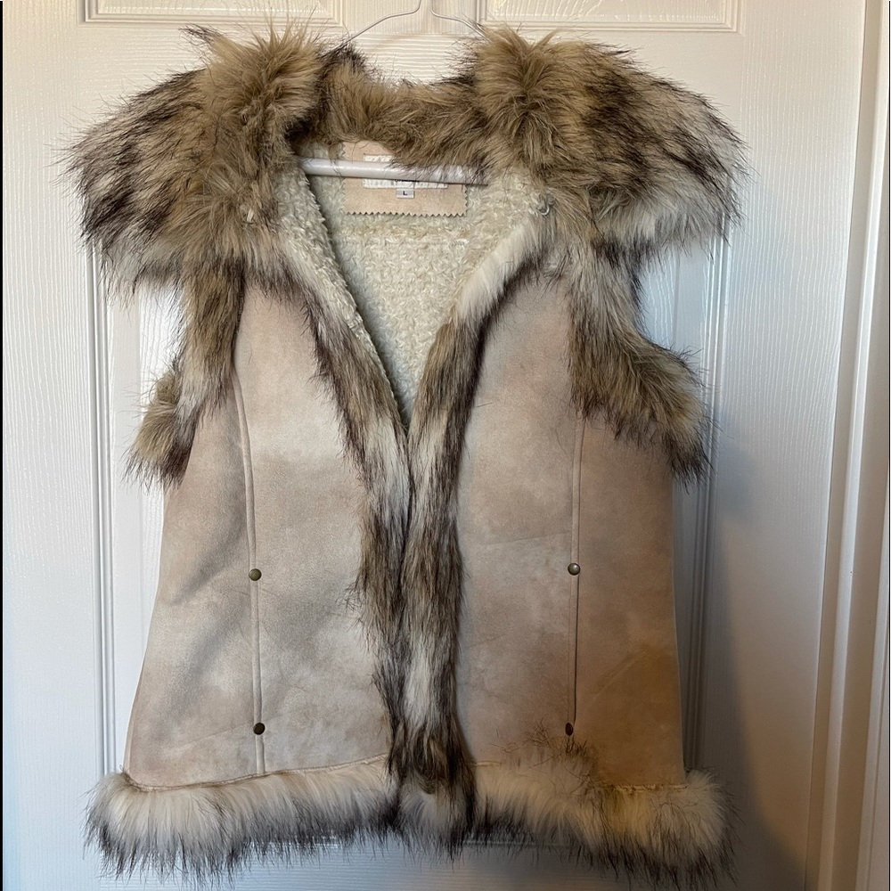 Faux Fur Trimmed Suede Vest